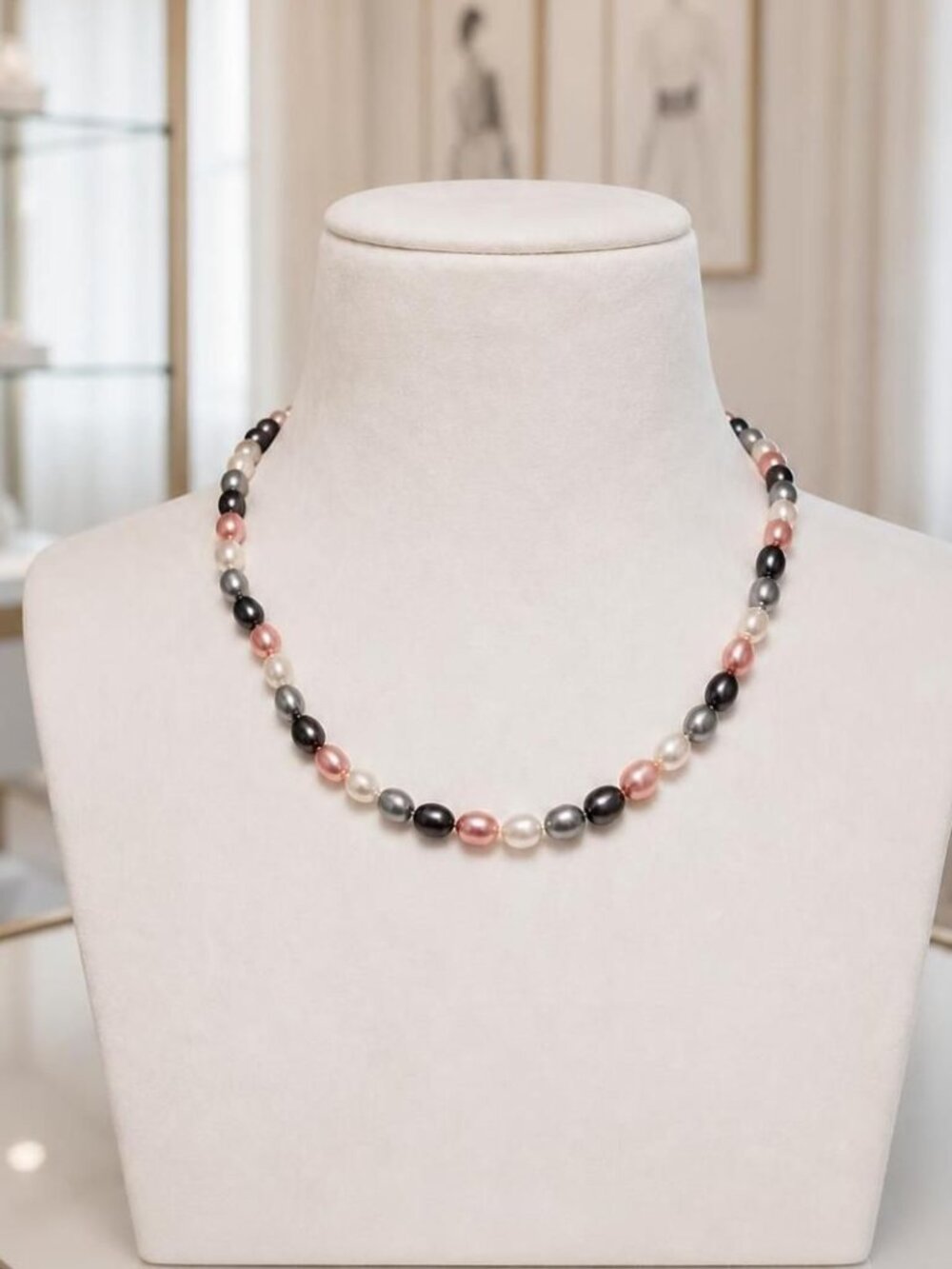 Honora Pink Tuxedo Freshwater Pearl Necklace | Sterling Silver | 18"
